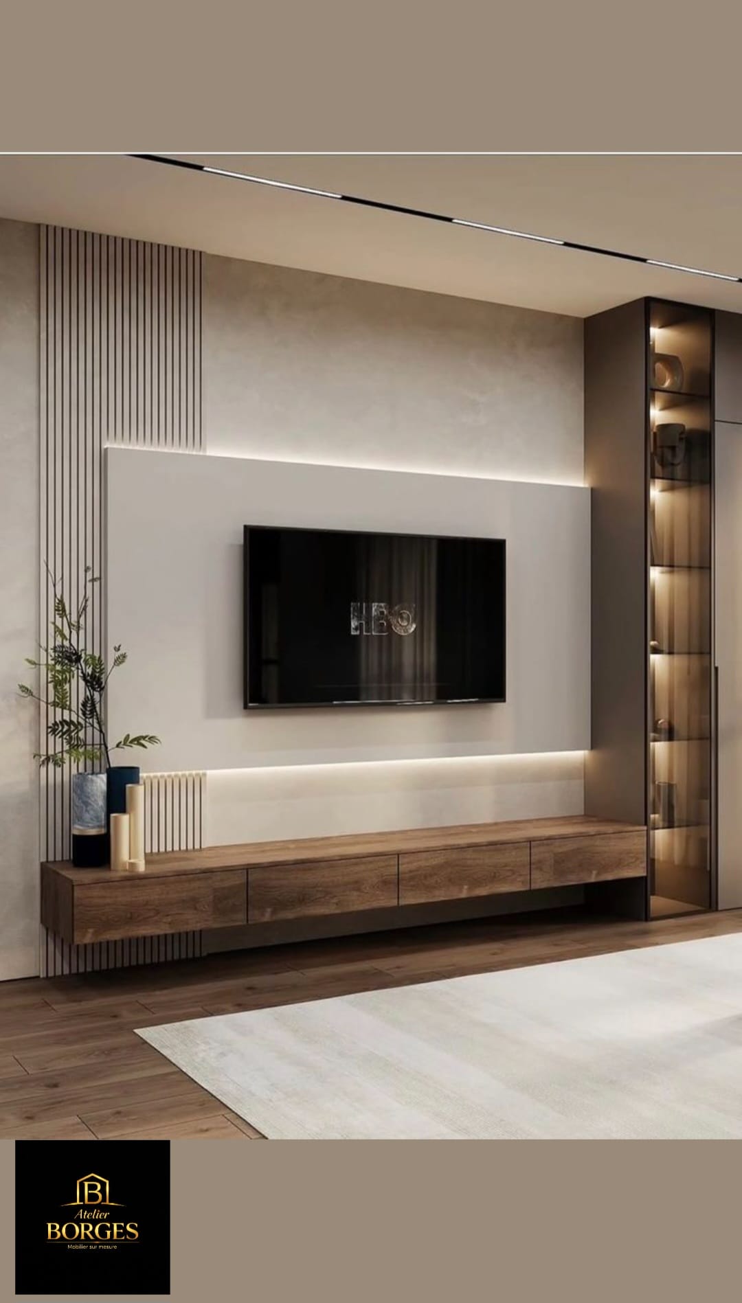 Salon TV moderne sur mesure avec éclairage LED intégré