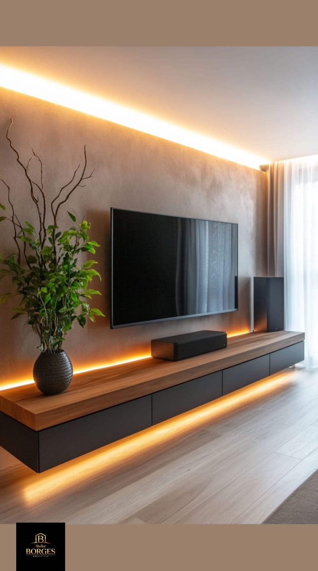 Salon TV moderne sur mesure avec éclairage LED intégré