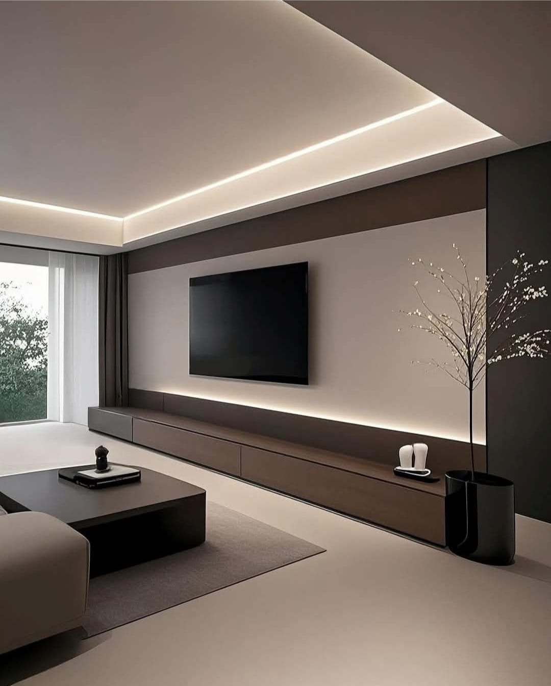 Salon TV moderne sur mesure avec éclairage LED intégré