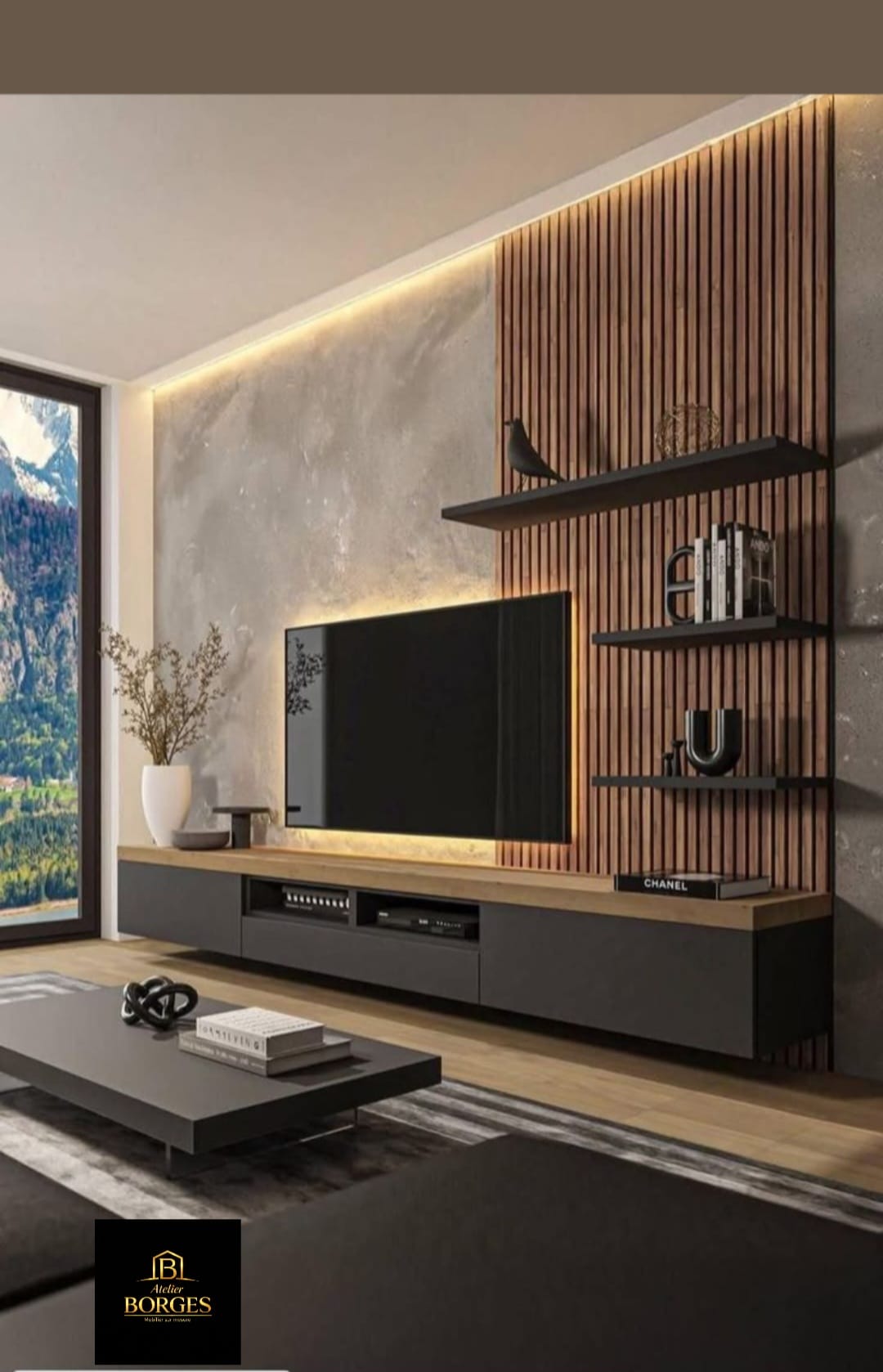 Salon TV moderne sur mesure avec éclairage LED intégré