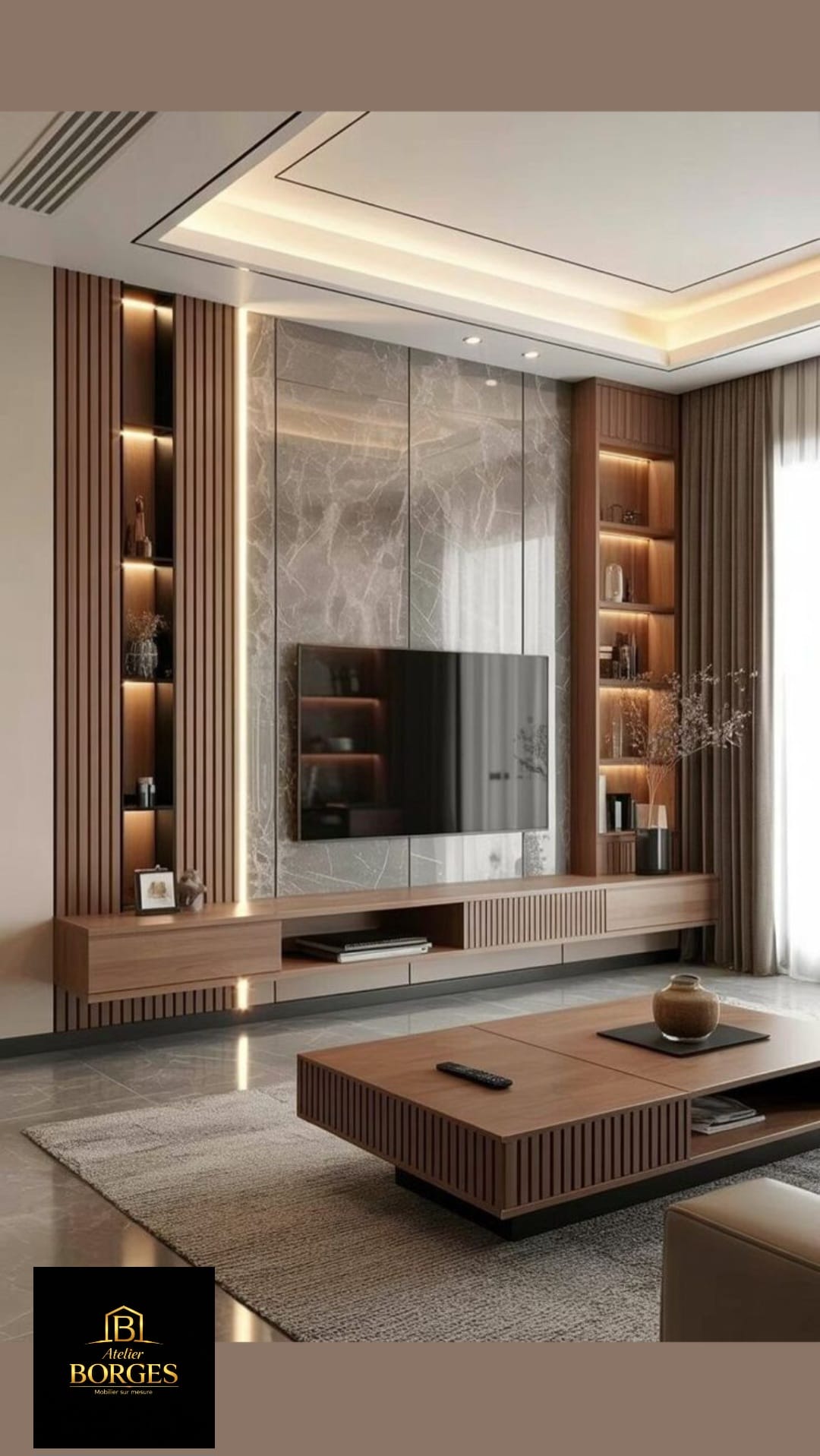Salon TV moderne sur mesure avec éclairage LED intégré