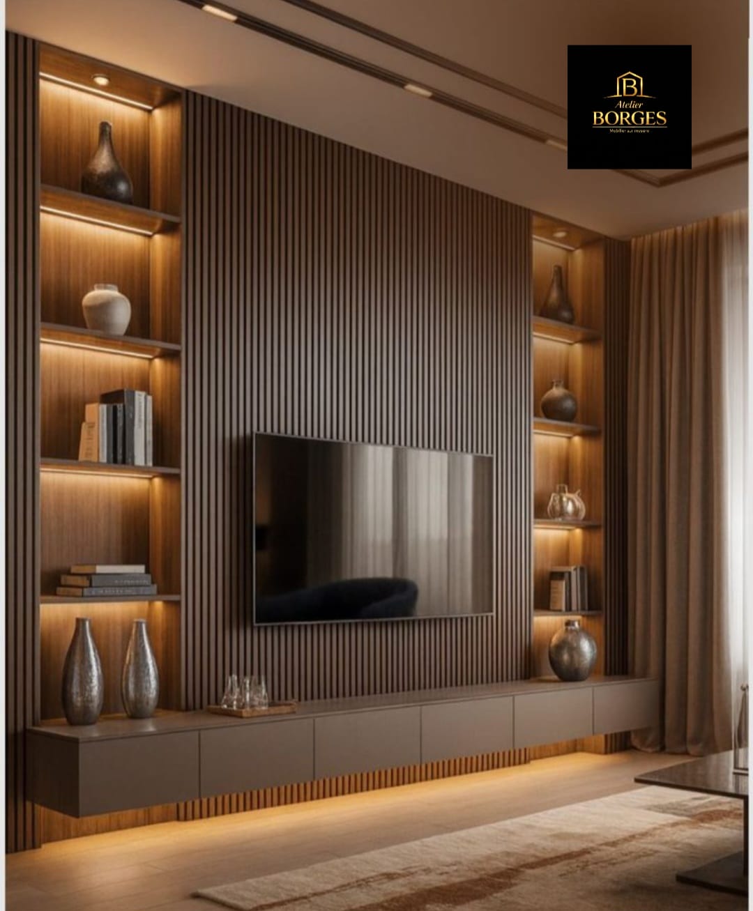 Salon TV moderne sur mesure avec éclairage LED intégré