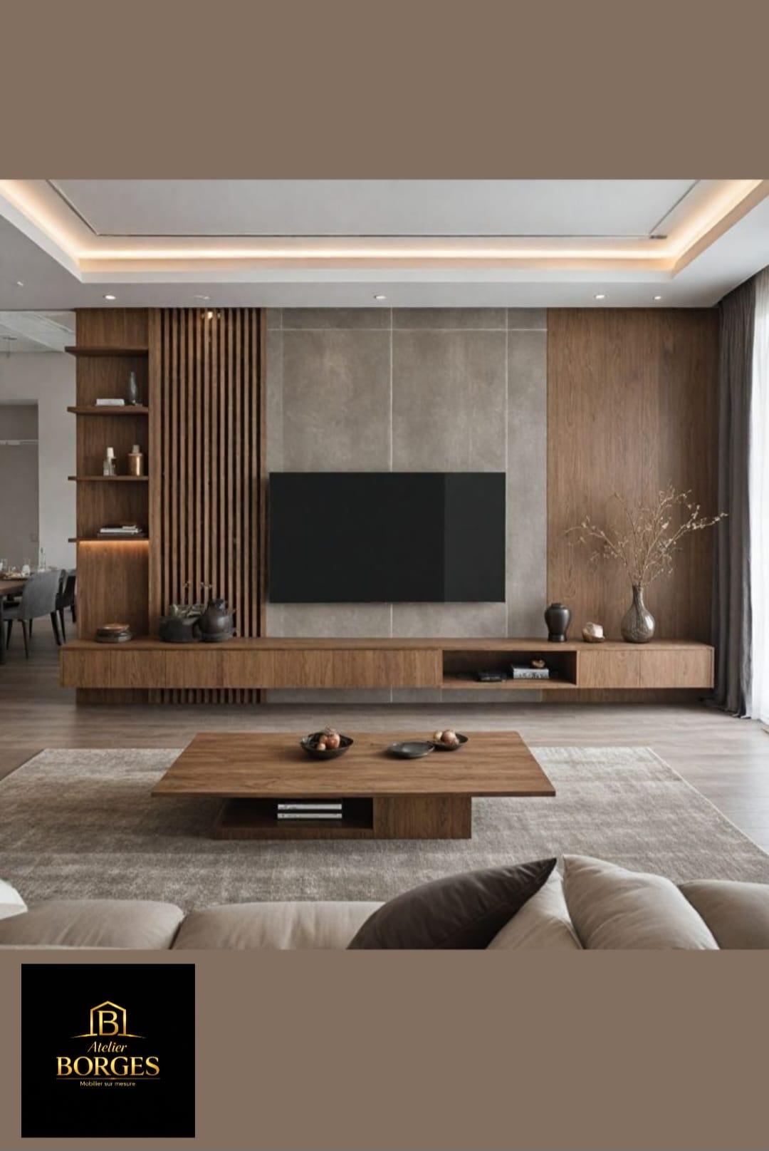 Salon TV moderne sur mesure avec éclairage LED intégré